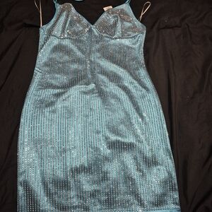 Shimmering Blue Dress with Rhinestone Detailing
